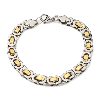 Two Tone 304 Stainless Steel Byzantine Chain Bracelet, Golden & Stainless Steel Color, 8-3/4 inch(22.3cm), Wide: 8.5mm