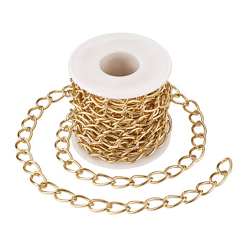 Decorative Chain Aluminium Twisted Chains Curb Chains, Unwelded, with Spool, Golden, 15x10x2mm, 5m/roll