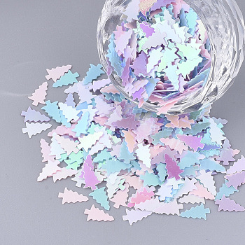 Ornament Accessories, PVC Plastic Paillette/Sequins Beads, No Hole/Undrilled Beads, Christmas Tree, Mixed Color, 8x5x0.3mm, about 2500pcs/bag