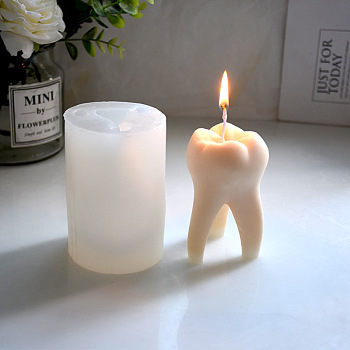 Tooth DIY Candle Food Grade Silicone Molds, for Scented Candle Making, Halloween Theme, White, 7x11cm