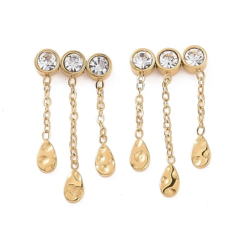 304 Stainless Steel Tassel Chain Stud Earrings, with Crystal Rhinestone, for Women, Golden, 24x12mm, Pin: 0.7mm