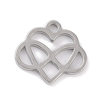 Non-Tarnish 304 Stainless Steel Charms, Laser Cut, Stainless Steel Color, Heart with Infinity, 9x10x1mm, Hole: 1mm