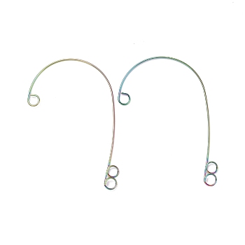 Rainbow Color 316 Stainless Steel Ear Cuff Findings, Climber Wrap Around Non Piercing Earring Findings with 3 Loop, 59x38x0.5mm, Hole: 4mm