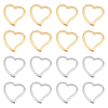 40Pcs 2 Colors 304 Stainless Steel Linking Rings, Heart, Golden & Stainless Steel Color, 14.5x15x1.5mm, Hole: 9.5x11mm, 20pcs/color