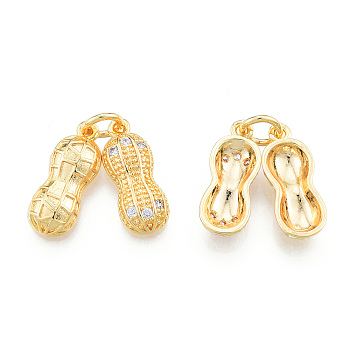Brass Pendants, with Crystal Rhinestone, Nickel Free, with Jump Ring, Peanut, Real 18K Gold Plated, 18x7x7mm, Hole: 4mm