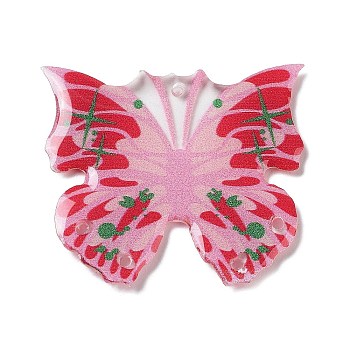 Transparent Resin Pendants, Butterfly Charm, Red, 30.5x34x2mm, Hole: 1.4mm
