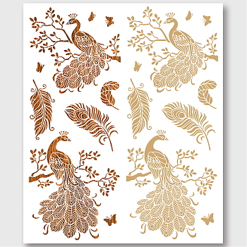 PET Hollow Out Drawing Painting Stencils, for DIY Scrapbook, Photo Album, Peacock Pattern, 400x1000mm