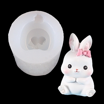 DIY Easter Rabbit Figurine Display Silicone Molds, Resin Casting Molds, for UV Resin & Epoxy Resin Craft Making, Bowknot Pattern, 58x44mm