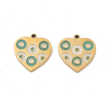 Ion Plating(IP) 316 Surgical Stainless Steel Pendants, Nickel Free, with Enamel, Heart Charm, Real 18K Gold Plated, Cadet Blue, 14x13x1.5mm, Hole: 1mm