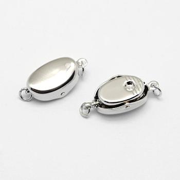 Brass Box Clasps, Cadmium Free & Nickel Free & Lead Free, Real Platinum Plated, Oval, 20x9x6mm, Hole: 2mm