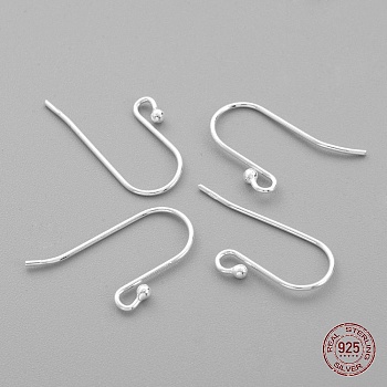 Sterling Silver Earring Hooks, Silver, 20x11mm, Hole: 2mm, Pin: 0.7mm