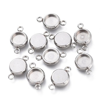 304 Stainless Steel Cabochon Connector Settings, Flat Round, Stainless Steel Color, Tray: 6mm, 14x8.5x3mm, Hole: 1.6mm