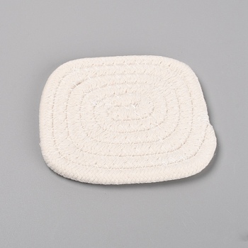 Handmade Cotton Cup Mat, Rectangle, White, 100x105~108x6mm