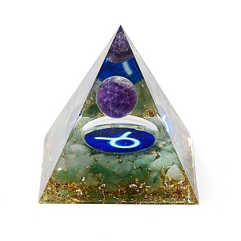 Orgonite Pyramid Resin Energy Generators, Reiki Natural Amethyst Beads Inside for Home Office Desk Decoration, Taurus, 59.5x59.5x59.5mm