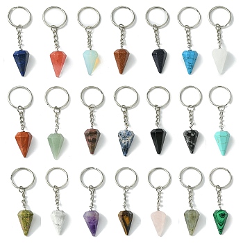 Gemstone Cone Pendant Keychain, with Platinum Tone Brass Findings, for Bag Jewelry Gift Decoration, 8cm