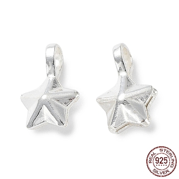925 Sterling Silver Charms, Star, Silver, 8.5x5.5x3mm, Hole: 1.6mm