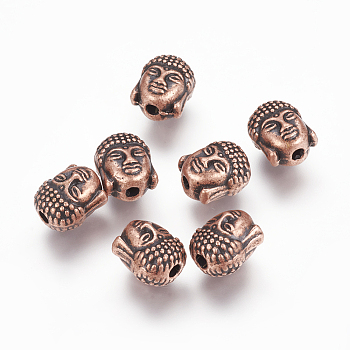 Tibetan Style Alloy Beads, Buddha Head, Red Copper, 10x9x8mm, Hole: 2mm