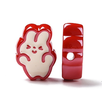 Opaque Acrylic Beads, with Enamel, Rabbit, Red, 26x19x9mm, Hole: 3.5mm