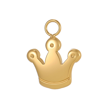 304 Stainless Steel Charms, Crown, Ion Plating(IP), Real 18K Gold Plated, 12x10mm