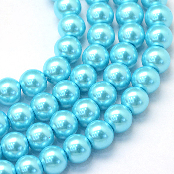 Baking Painted Glass Pearl Bead Strands, Pearlized, Round, Cyan, 3~4mm, Hole: 0.5mm, about 195pcs/strand, 23.6 inch