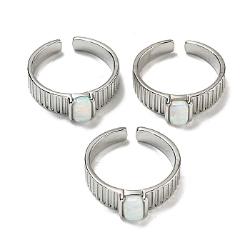 Synthetic Opal Adjustable Rings, with Platinum Brass Findings, Long-Lasting Plated, Jewely for Women, Rectangle, Adjustable