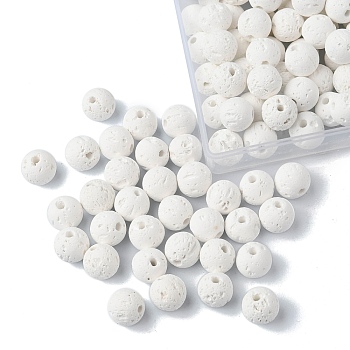 Natural Lava Rock Beads Strands, Round, White, 8mm, Hole: 0.5mm, about 192pcs/box