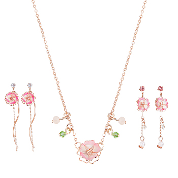 Sakura Jewelry Set, Alloy Pendant Necklaces & Tassel Stud Earrings, Golden, 17.01 inch(43.2cm), 52x14mm, 60x13mm