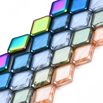 Electroplate Glass Beads Strands, Rhombus, Mixed Color, 15x10x4mm, Hole: 0.9mm, about 43pcs/strand, 24.61''(62.5cm)