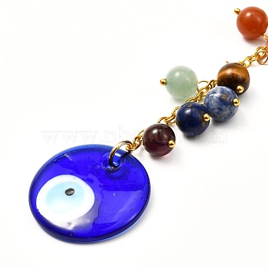 Natural Mixed stone with Evil Eye Lampwork Keychain(KEYC-JKC00270-02)-3