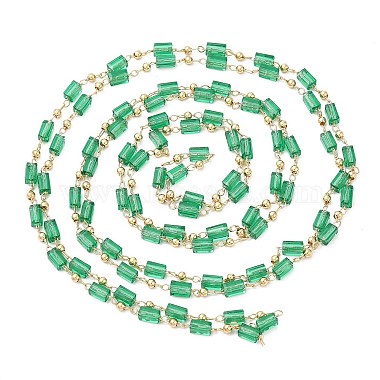 Faceted Cuboid Glass & Round Beaded Chains(CHC-G018-02KCG)-3