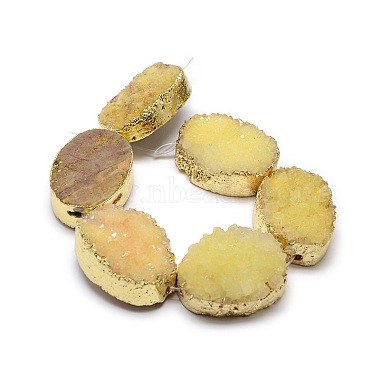 Golden Plated Dyed Oval Natural Druzy Quartz Crystal Beads Strands(G-F144-03)-2