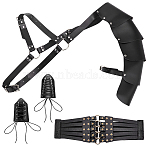 Medieval Style Adjustable PU Leather with Iron Fencing Sheath, Gauntlet Wristband Wide Elastic Corset Belts Sets, Black(AJEW-OC0005-09)