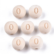 Unfinished Natural Wood European Beads, Large Hole Beads, Laser Engraved Pattern, Round with Number, Num.0, 15~16x14~15mm, Hole: 4mm(WOOD-S045-141A-0)