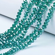 Electroplate Glass Beads Strands, Pearl Luster Plated, Faceted, Rondelle, Dark Cyan, 4x3mm, Hole: 0.4mm, about 113~115pcs/strand, 41~42cm(EGLA-A034-T4mm-A18)