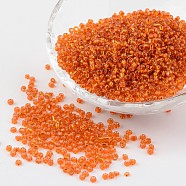 12/0 Glass Seed Beads, Silver Lined Round Hole, Round, Dark Orange, 2mm, Hole: 1mm, about 3306pcs/50g(X-SEED-A005-2mm-29B)