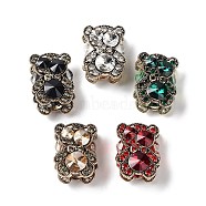 Polymer Clay Rhinestone Beads, with Alloy Finding, Bear, Mixed Color, 29x23x17mm, Hole: 1.8mm(CLAY-A004-04)
