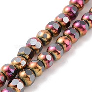 Electroplated Non-magnetic Synthetic Hematite Beads Strands, Faceted, Round, Pink Plated, 6~6.5x5~5.5mm, Hole: 1.4mm, about 73pcs/strand, 15.59~15.75 inch(39.6~40cm)(G-G862-02F)