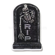 Halloween Themed Opaque Acrylic Pendants, Tombstone with Skeleton Charms, Black, 37.5~38x23.5~25.5x2~5mm, Hole: 2mm(SACR-L004-04H)