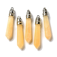 Natural Yellow Jade Pointed Big Pendants, Faceted Bullet Charms with Rack Plating Platinum Plated Brass Findings, 56~65x11~11.5x10~10.5mm, Hole: 4X3mm(G-Z055-01P-19)