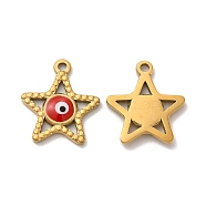 Vacuum Plating 201 Stainless Steel Pendants, Real 18K Gold Plated, Star Charms with Enamel Evil Eye, Red, 20x17.5x2.5mm, Hole: 2mm(STAS-J401-VF668-2)