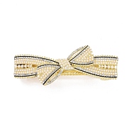 Alloy Crystal Rhinestone Hair Barrettes, with Imitation Pearl Beads, Bowknot, Light Gold, 32x80x27mm(PHAR-D011-04LG)