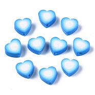 Handmade Polymer Clay Beads, Heart, Dodger Blue, 9x9~10x4~5mm, Hole: 1.5mm(CLAY-N011-014A)