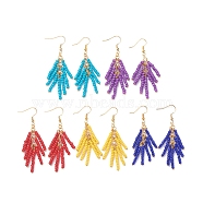 Baking Paint Glass Seed Beads Dangle Earrings, with Golden Plated Brass Earring Hooks, Mixed Color, 68mm, Pin: 0.6mm(EJEW-JE03786)
