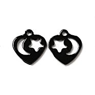 Spray Painted 201 Stainless Steel Charms, Heart with Star & Moon Pattern, Black, 12x11.5x1mm, Hole: 1.4mm(STAS-G304-15C)