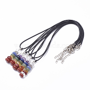 Natural & Synthetic Mixed Stone Pendant Necklaces, with Leather Cord and Iron End Chain, Chakra Jewelry, 17.72 inch(450mm)x1.5mm(G-Q989-002)