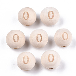 Unfinished Natural Wood European Beads, Large Hole Beads, Laser Engraved Pattern, Round with Number, Num.0, 15~16x14~15mm, Hole: 4mm(WOOD-S045-141A-0)