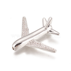 Brass Micro Pave Cubic Zirconia Airliner Beads, Long-Lasting Plated, Lead Free & Cadmium Free & Nickel Free, Passenger Airplane, Clear, Real Platinum Plated, 26.5x22x8mm, Hole: 1.6mm(ZIRC-L078-005P-NR)