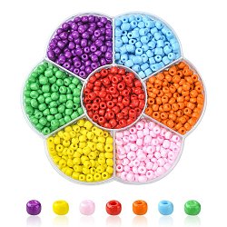1050Pcs 7 Color 6/0 Opaque Colours Glass Seed Beads, Small Craft Beads for DIY Jewelry Making, Round, Mixed Color, 4mm, Hole: 1.5mm, 150Pcs/color(SEED-CJ0001-19)