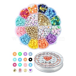 DIY Heishi Surfer Bracelet Making Kit, Including Handmade Polymer Clay Disc & Acrylic Letter Heart & CCB Plastic Spacer Beads, Elastic Thread, Mixed Color, Beads: 1566Pcs/set(DIY-FS0003-61)