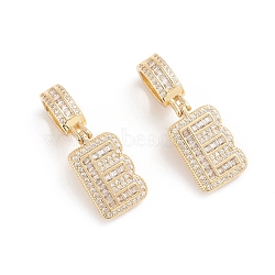 Brass Micro Pave Cubic Zirconia Pendants, Long-Lasting Plated, Letter, Clear, Letter.E, 33mm, Hole: 6.5x9mm, Letter.E: 20x12x3.5mm(ZIRC-G165-13G-E)